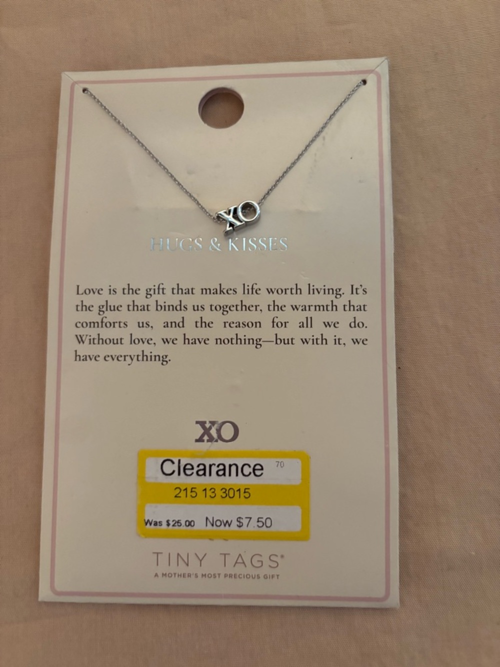 XO Hugs & Kisses Tiny Tags Necklace - Silver XO Pendant